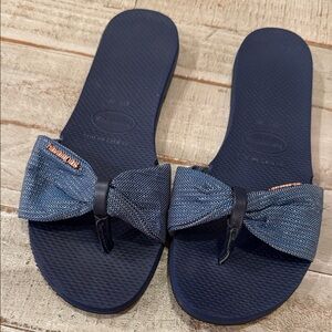 Blue and Rose Gold Bow Havaiana Sandals